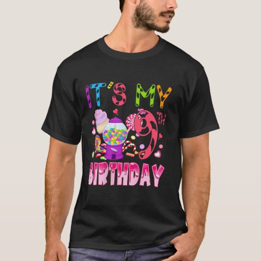 Het is mijn 9e verjaardag Snoep Funny Birthday Gir T-shirt (Voorkant)