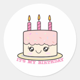Het is mijn 'Birthday Pink Cake Sticker' Ronde Sticker