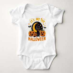 Het is mijn eerste Halloween Pompoen Zwarte Kat Romper