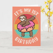 Het Is Mijn Eerste Verjaardag Donut Sloth  Kaart (Gele Bloem)