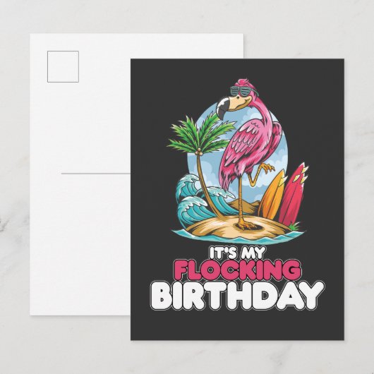 Het is mijn Fladderende Verjaardag Flamingo Uitnodiging Briefkaart (Voorkant / Achterkant)