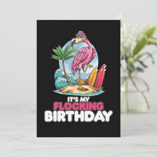 Het is mijn 'Flocking Birthday Flamingo' Kaart (Staand voorkant)