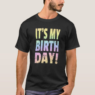 Het is mijn geboorte Retro Pastel Regenboogdag Pa T-shirt