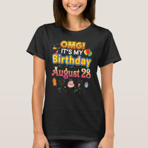 Het is mijn geboortedag 28 augustus Happy Kind Per T-shirt
