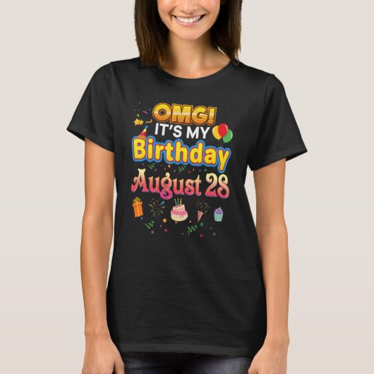 Het is mijn geboortedag 28 augustus Happy Kind Per T-shirt (Voorkant)