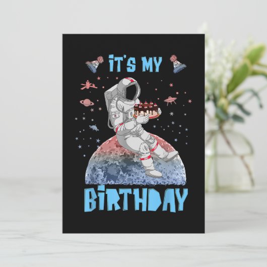 Het is mijn geboortedag Astronaut Youth Kinder Out Save The Date (Staand voorkant)