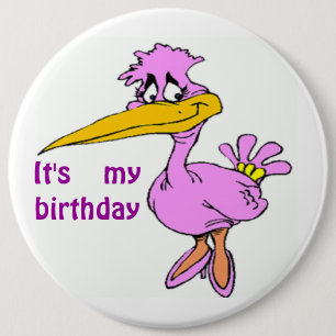 "HET IS MIJN GROTE DAG" PAARSE VOGELS RONDE BUTTON 6,0 CM