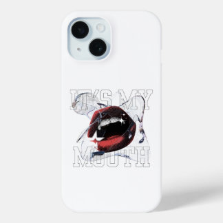 Het is mijn mond Edgy Glitch Halftone Lippen iPhone 15 Case