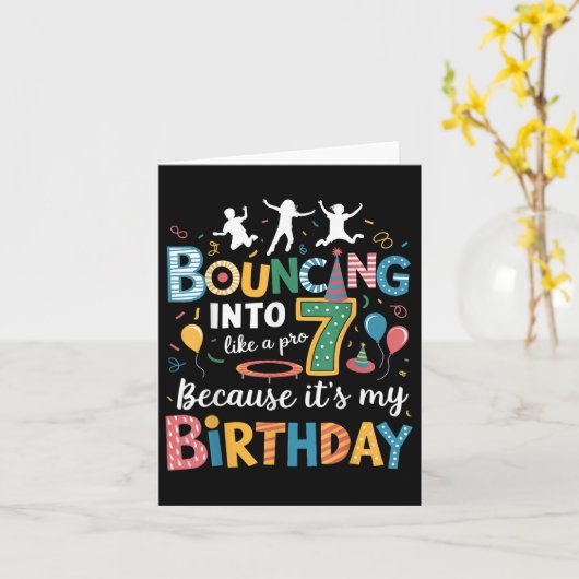 Het is mijn verjaardag 7e 7 jaar trampolinespringe kaart (Gele Bloem)