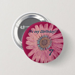 Het is mijn verjaardag! Bloem 7e verjaardag Ronde Button 5,7 Cm