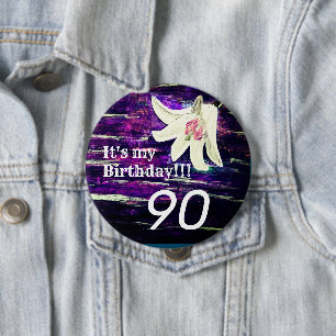 Het is mijn verjaardag! Bloem 90e verjaardag 10 cm Ronde Button 4,0 Cm