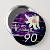 Het is mijn verjaardag! Bloem 90e verjaardag 10 cm Ronde Button 4,0 Cm (Voorkant /achterkant)