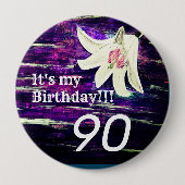 Het is mijn verjaardag! Bloem 90e verjaardag 10 cm Ronde Button 4,0 Cm (Voorkant)