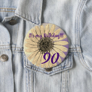 Het is mijn verjaardag! Bloem 90e verjaardag Ronde Button 4,0 Cm