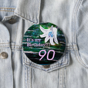 Het is mijn verjaardag! Bloem 90e verjaardag Ronde Button 4,0 Cm