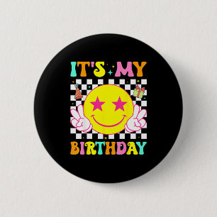 Het is mijn verjaardag Gelukkig Glimlachend Gezich Ronde Button 5,7 Cm