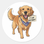 Het is mijn verjaardag Golden Retriever Sticker (Voorkant)