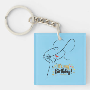 Het is mijn verjaardag Gouden Glitter Lippen Vierk Sleutelhanger