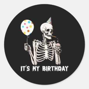 Het is mijn verjaardag Halloween Skeleton Funny Bi Ronde Sticker
