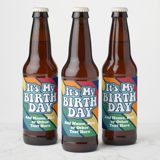 Het is mijn verjaardag - Happy Stripe Rainbow Colo Bier Etiket (Flessen)