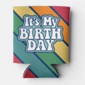 Het is mijn verjaardag - Happy Stripe Rainbow Colo Blikjeskoeler (Voorkant)