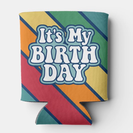 Het is mijn verjaardag - Happy Stripe Rainbow Colo Blikjeskoeler (Achterkant)