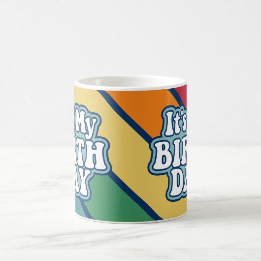 Het is mijn verjaardag - Happy Stripe Rainbow Colo Koffiemok (Center)