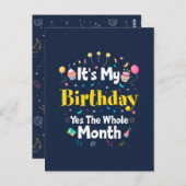Het is mijn verjaardag ja de hele maand uitnodigin briefkaart (Voorkant / Achterkant)
