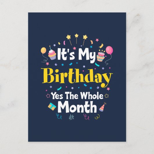 Het is mijn verjaardag ja de hele maand uitnodigin briefkaart (Voorkant)
