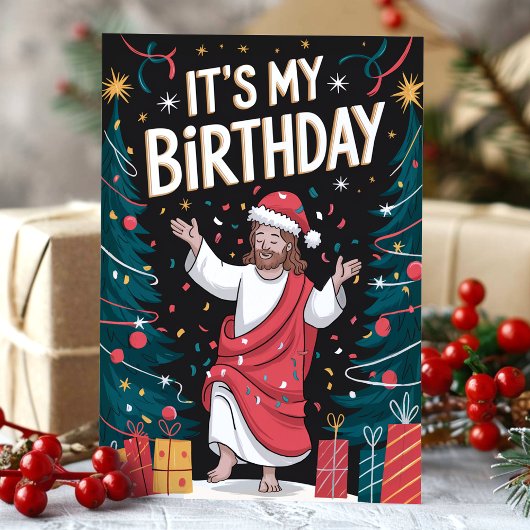 Het is mijn verjaardag Jezus Grappige Kerstmis Feestdagen Kaart