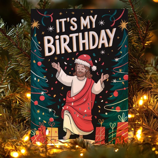 Het is mijn verjaardag Jezus Grappige Kerstmis Feestdagen Kaart