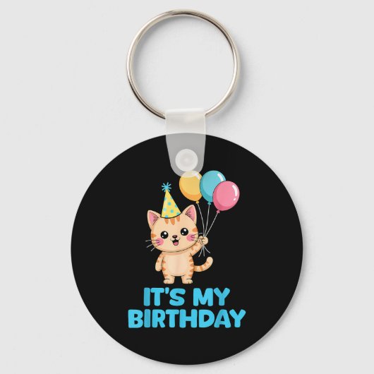 Het is mijn verjaardag Kawaii Kat  Sleutelhanger (Voorkant)