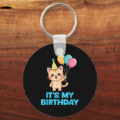 Het is mijn verjaardag Kawaii Kat  Sleutelhanger (Voorkant)