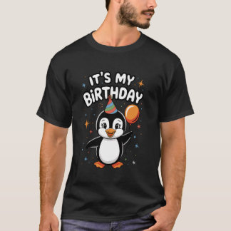 Het is mijn verjaardag, knuffel pinguïn met feestm t-shirt