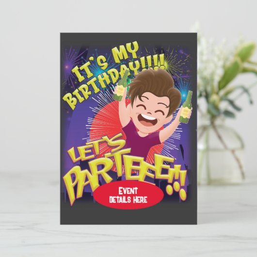 Het is mijn verjaardag - Laten we feesten! uitnodi Kaart (Staand voorkant)