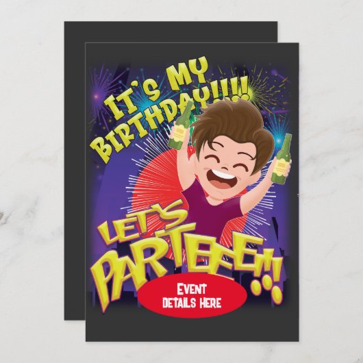 Het is mijn verjaardag - Laten we feesten! uitnodi Kaart (Voorkant / Achterkant)