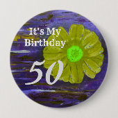 Het is mijn verjaardag! Paarse/ groene bloem Ronde Button 4,0 Cm (Voorkant)
