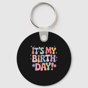 Het is mijn verjaardag Retro Pastel Bloemen Feest  Sleutelhanger