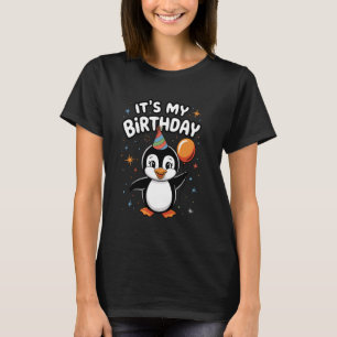 Het is mijn verjaardag, schattige pinguïn met fees t-shirt