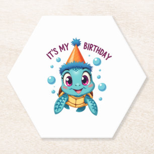 Het is mijn verjaardag Schattige zeeschildpad Ocea Kartonnen Onderzetters