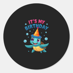 Het is mijn verjaardag Schattige zeeschildpad Ocea Ronde Sticker