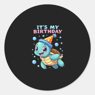 Het is mijn verjaardag Schattige zeeschildpad Ocea Ronde Sticker