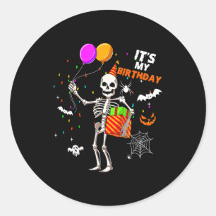 Het is mijn verjaardag skelet Fijne Halloween verj Ronde Sticker