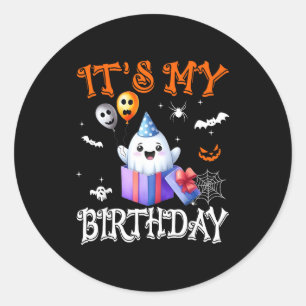 Het is mijn verjaardag spook gelukkige Halloween v Ronde Sticker