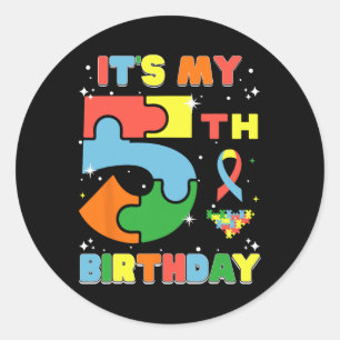 Het is mijn vijfde verjaardag Kinder autisme 5 jaa Ronde Sticker