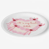 Het is mijn vrijgezel | Coquette Cake Bruidsfeest Papieren Bordje (Gekanteld)