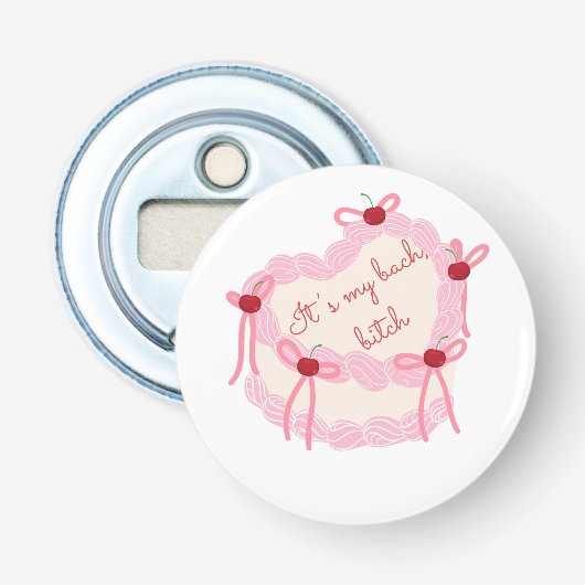 Het is mijn vrijgezellenfeest | Coquette Cake Brui Button Flesopener (Voorkant)