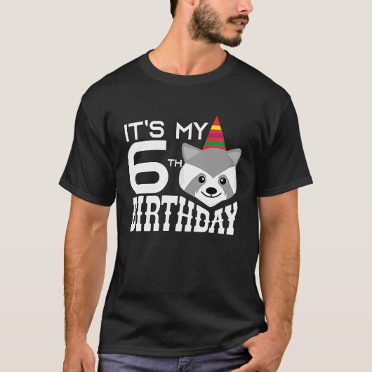 Het is mijn zesde verjaardag 6 jaar oud Raccoon Ki T-shirt (Voorkant)