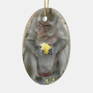 Het is Mine! .. Wild Thai Macaque Monkey Keramisch Ornament