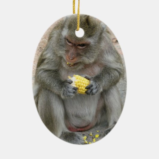 Het is Mine! .. Wild Thai Macaque Monkey Keramisch Ornament (Achterkant)
